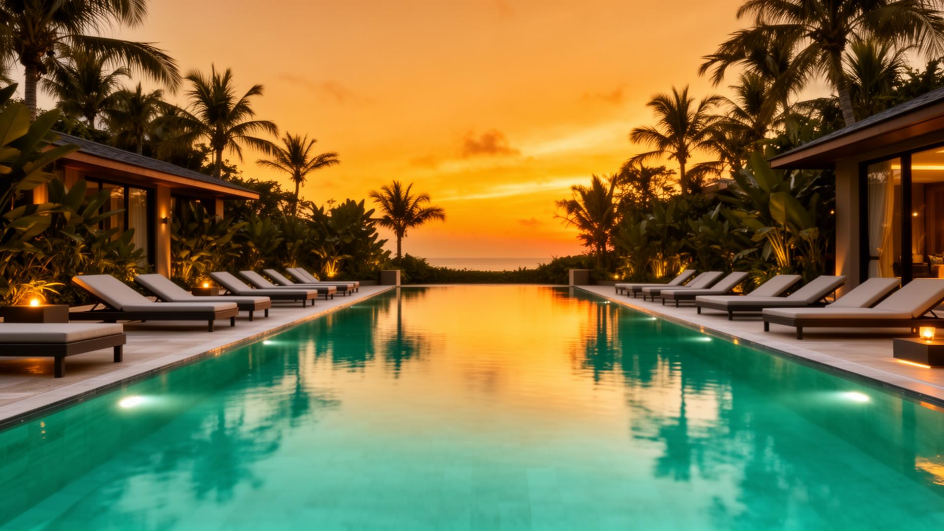 Piscina ao pôr do sol no Festeggiare